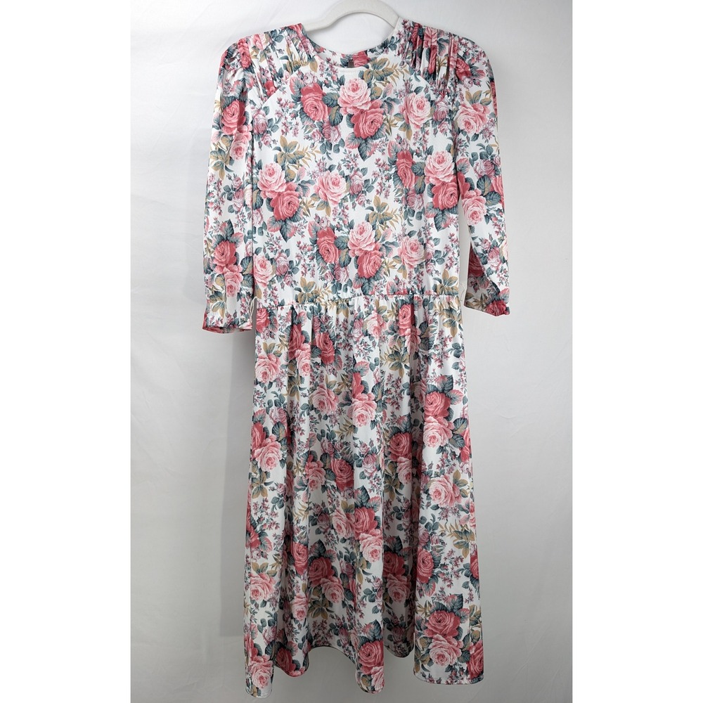 Vintage 80s Tabby of California Floral Dress 8 Pink Cottagecore Prairie Modest